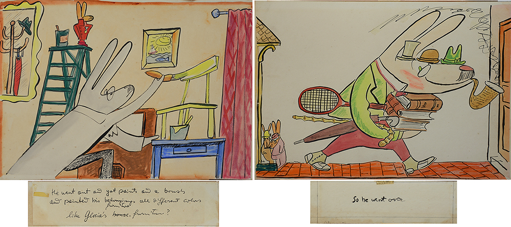 Ludwig Bemelmans - Glimp Painting Furniture. Glimp Smoking Meerschaum Pipe (With Captions)