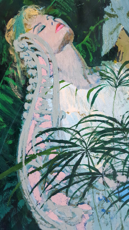 Joe Bowler - Reclining woman with man in background, ca. 1959