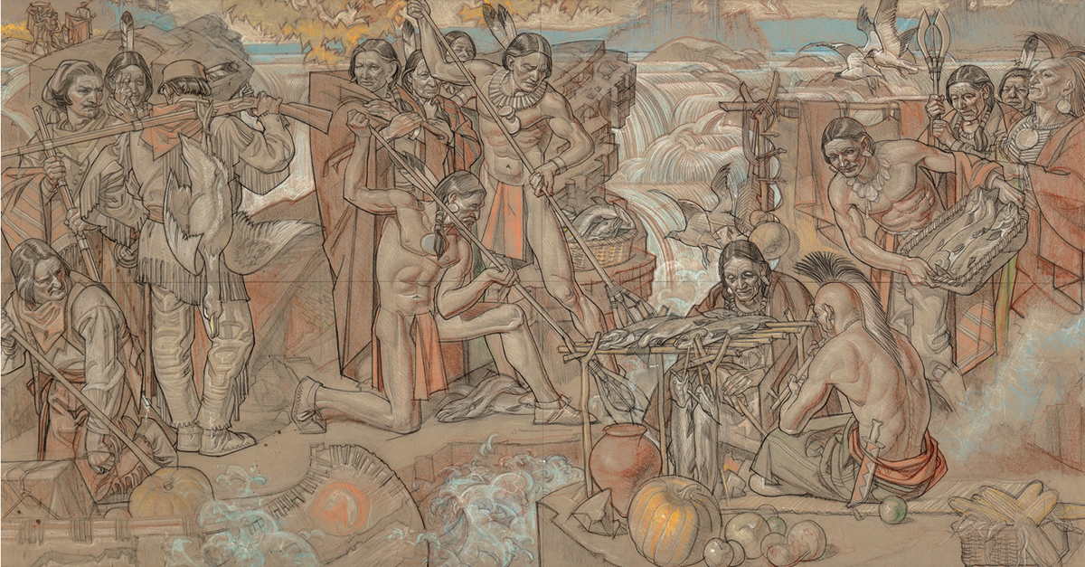 Dean Cornwell - Androscoggin River Falls, study for The Manufacturers National Bank of Lewiston-Auburn, Maine mural, 1960
