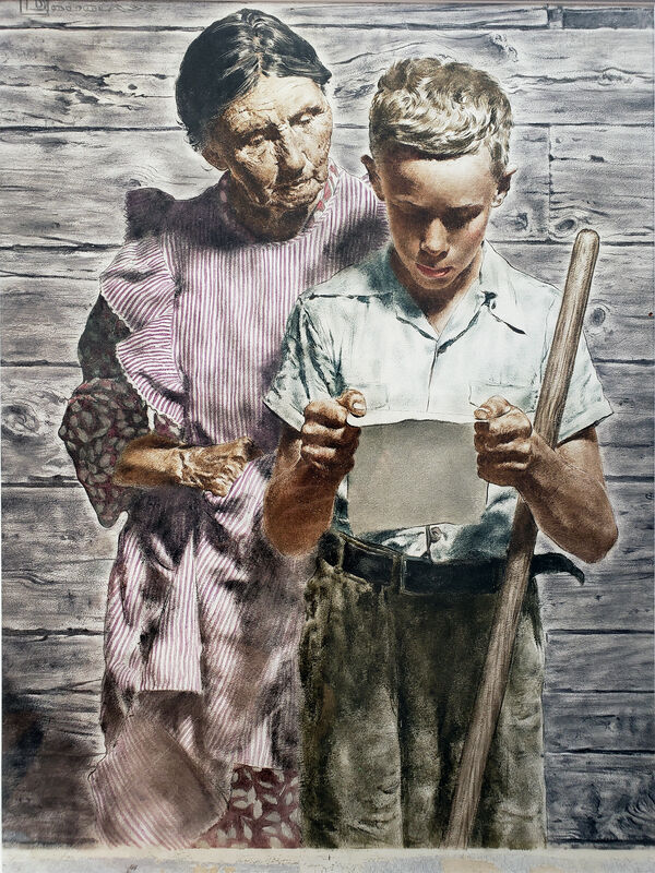 Douglass Crockwell - Boy with Molotov Cocktail
 ‘Grand Mother and Grand Son Read Emotional Letter - Like Norman Rockwell