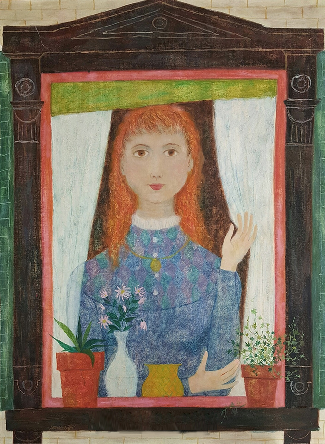 Lorraine Fox - Girl in Window - Magazine Illustration, 1955