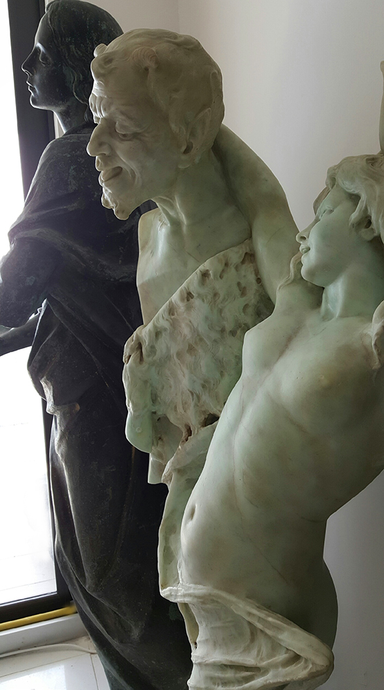Italian School - Italian White Marble Group Of Bacchante And Satyr Herm