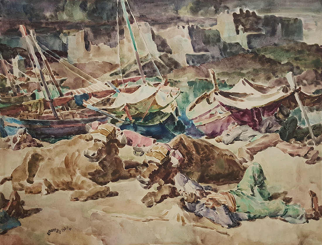Walt Louderback - Sleeping Sailor and Mediterranean Sailboats