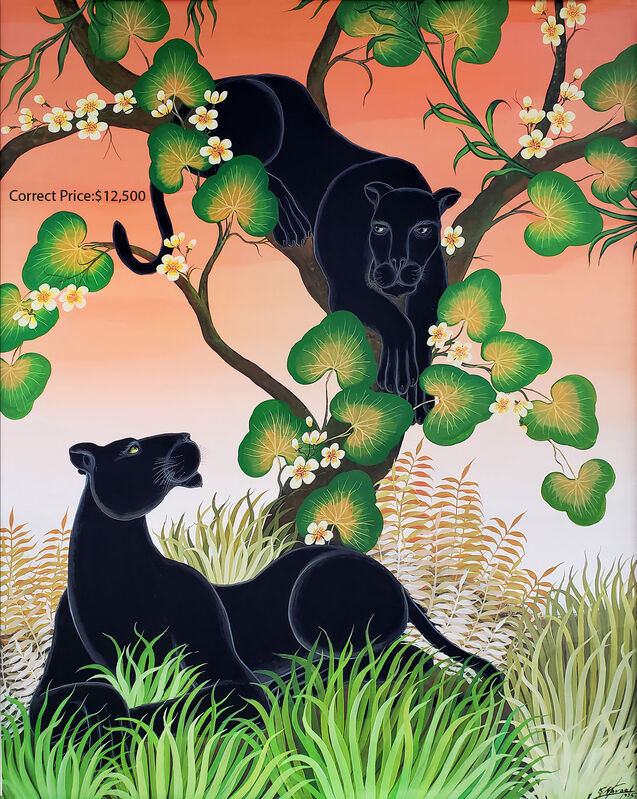 Gustavo Novoa - Black Panther in a tree with a peach sky