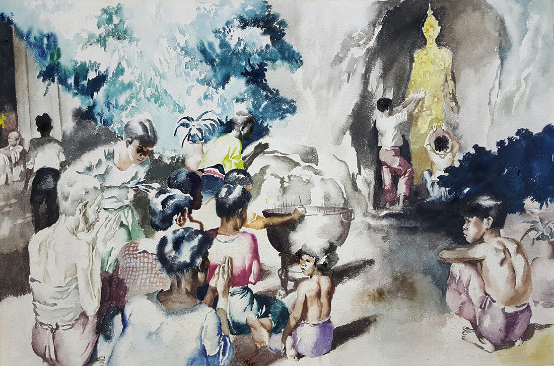 Robert Riggs - Thai Villagers Praying by Shrine