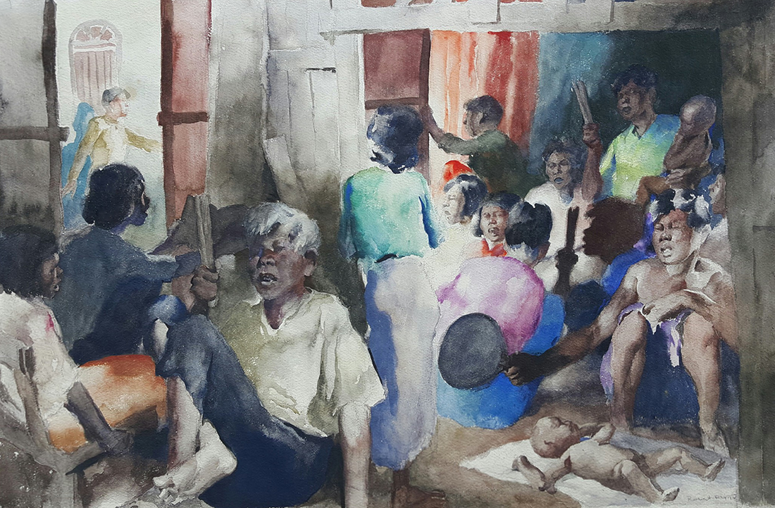 Robert Riggs - (Untitled) Thai villagers with baby
