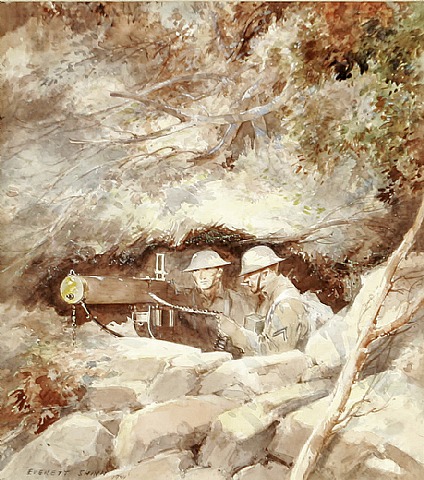 Everett Shinn - Two Soldiers with Machine Gun