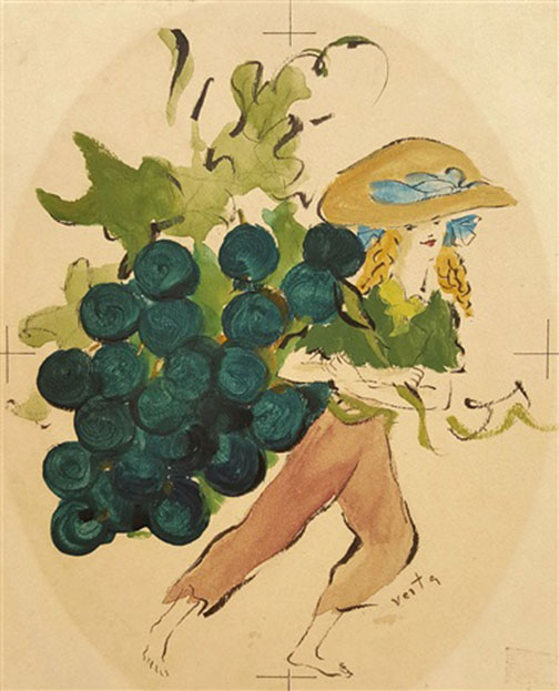 Marcel Vertes: Girl with Grapes, Illustration